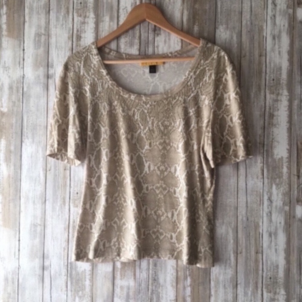 St. John Snake Print Studded Neck Blouse
